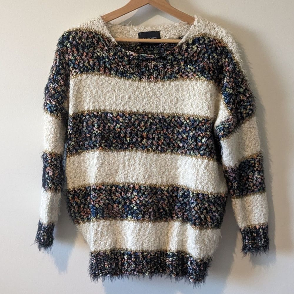 Anthropologie La Fee Verte Black Ivory Metallic Confetti Eyelash Sweater Size S